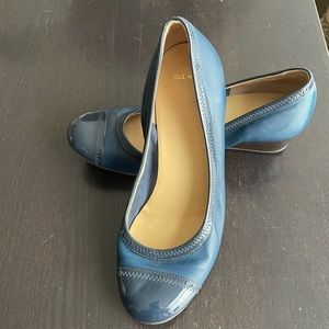 Cole Haan Nike cobalt blue leather cap-toe wedges
